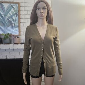 So Perla Olive Cardigan Sweater Button Down Soft Long Line